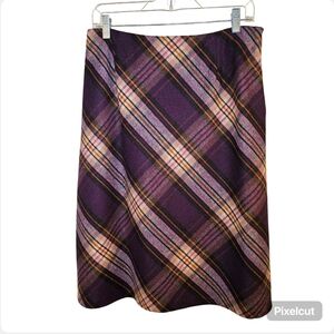 Tribu purple plaid wool blend preppy vintage a-line midi skirt size 10 US